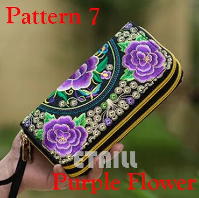 Peacock Thailand Boho Embroidered Purse Female Clutch Long Wallet Coin Bag Lady Mobile Phone Bag Luxury Brand Wallet Woman 2016