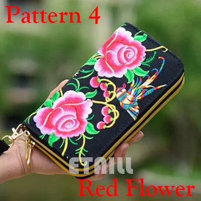 Peacock Thailand Boho Embroidered Purse Female Clutch Long Wallet Coin Bag Lady Mobile Phone Bag Luxury Brand Wallet Woman 2016