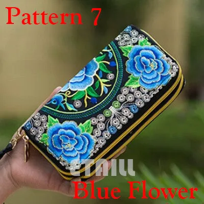 Peacock Thailand Boho Embroidered Purse Female Clutch Long Wallet Coin Bag Lady Mobile Phone Bag Luxury Brand Wallet Woman 2016