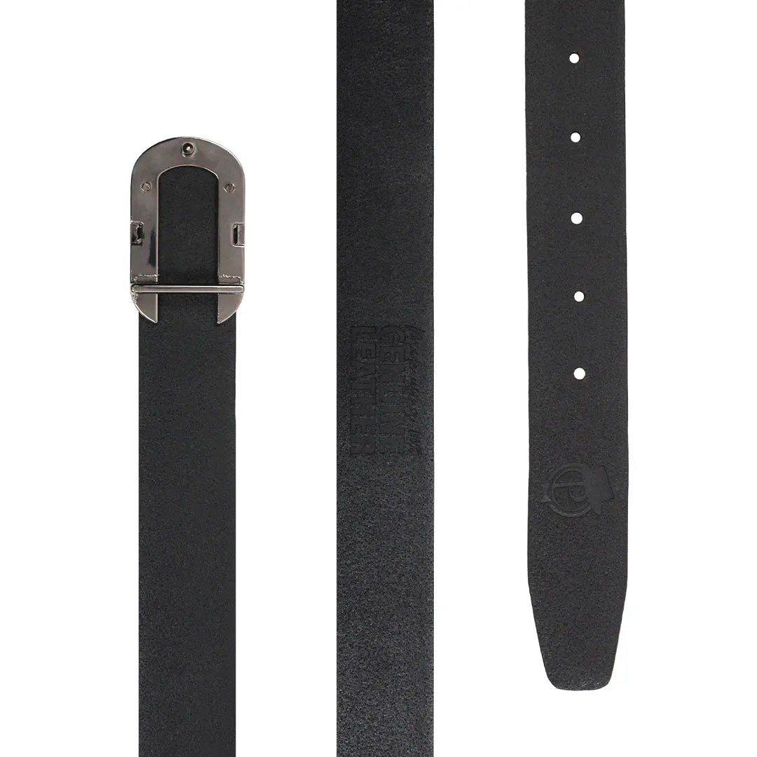 Peluche Pioneer Black Solid Profile Leather Belt For Men