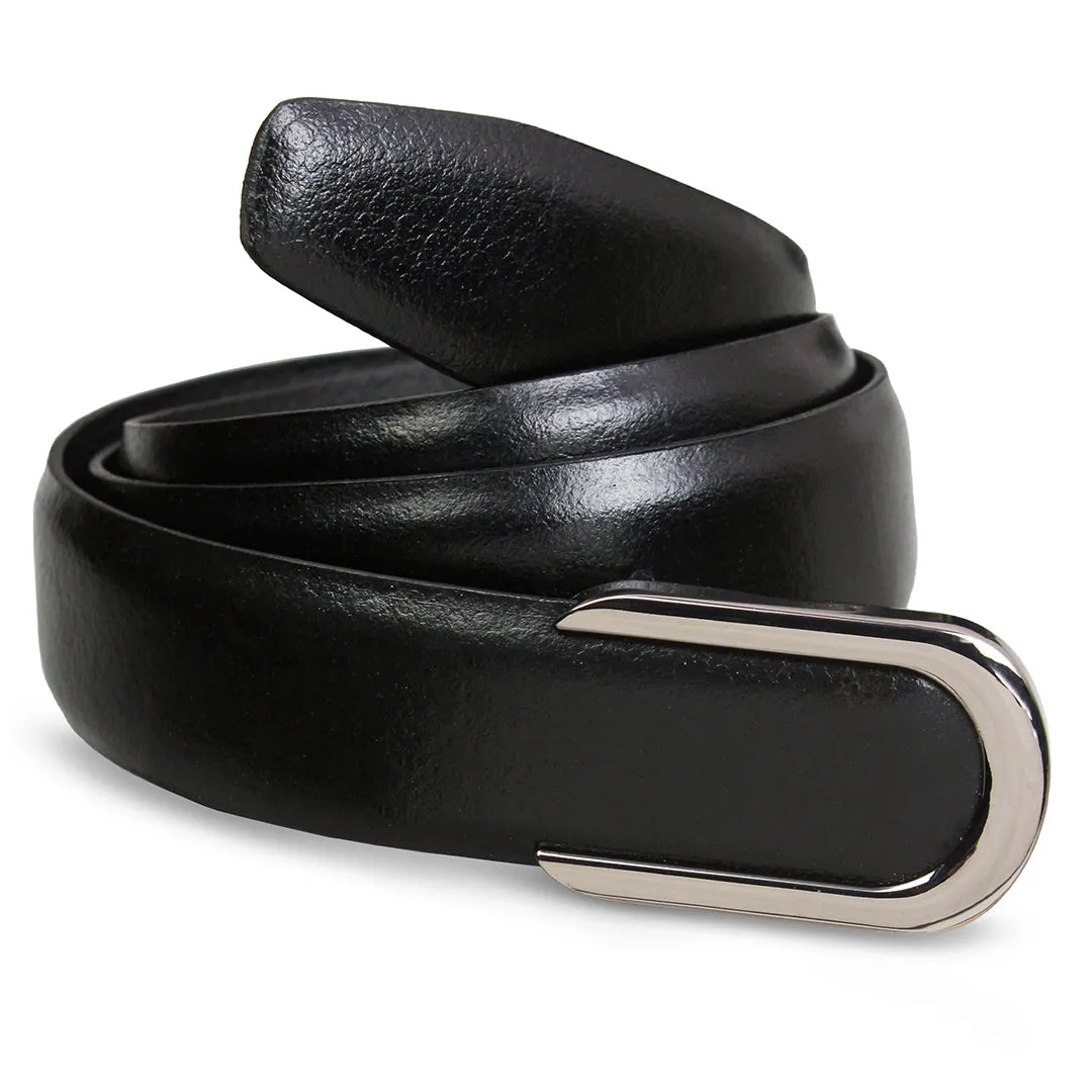 Peluche Pioneer Black Solid Profile Leather Belt For Men