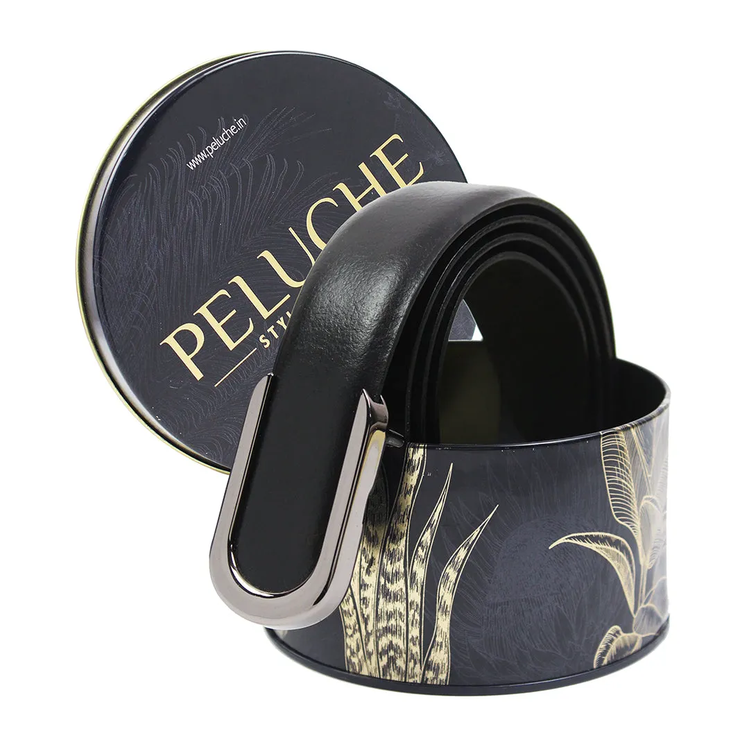 Peluche Pioneer Black Solid Profile Leather Belt For Men