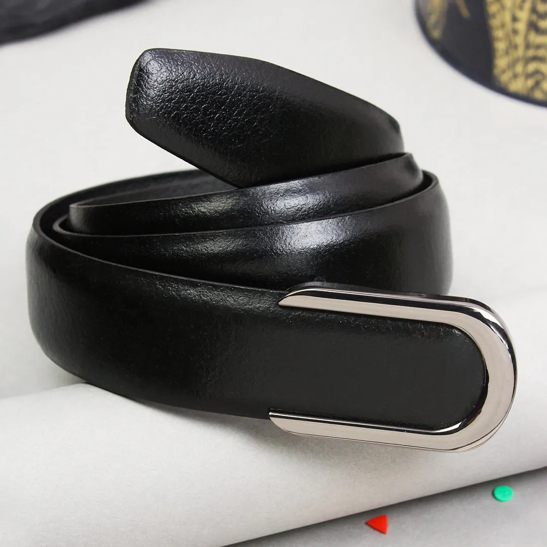 Peluche Pioneer Black Solid Profile Leather Belt For Men