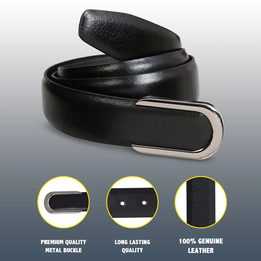 Peluche Pioneer Black Solid Profile Leather Belt For Men