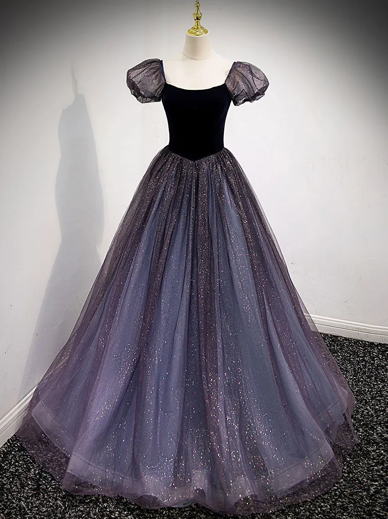 Purple Tulle Long Prom Dresses, Purple Formal Graduation Dresses