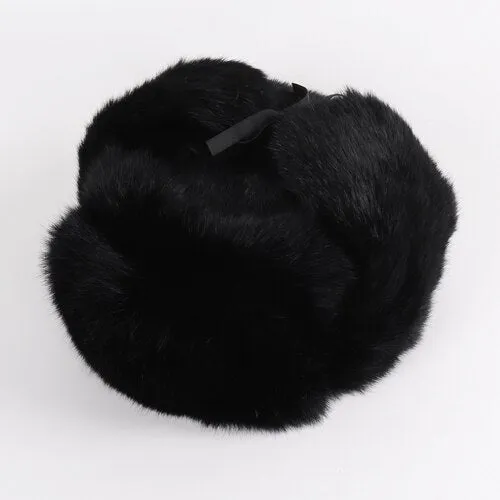 Rabbit Fur Trapper Hats For Men Thick Male Winter Real Rabbit Fur Hat Full Pelt Outdoor Bomber Real Fur Cap