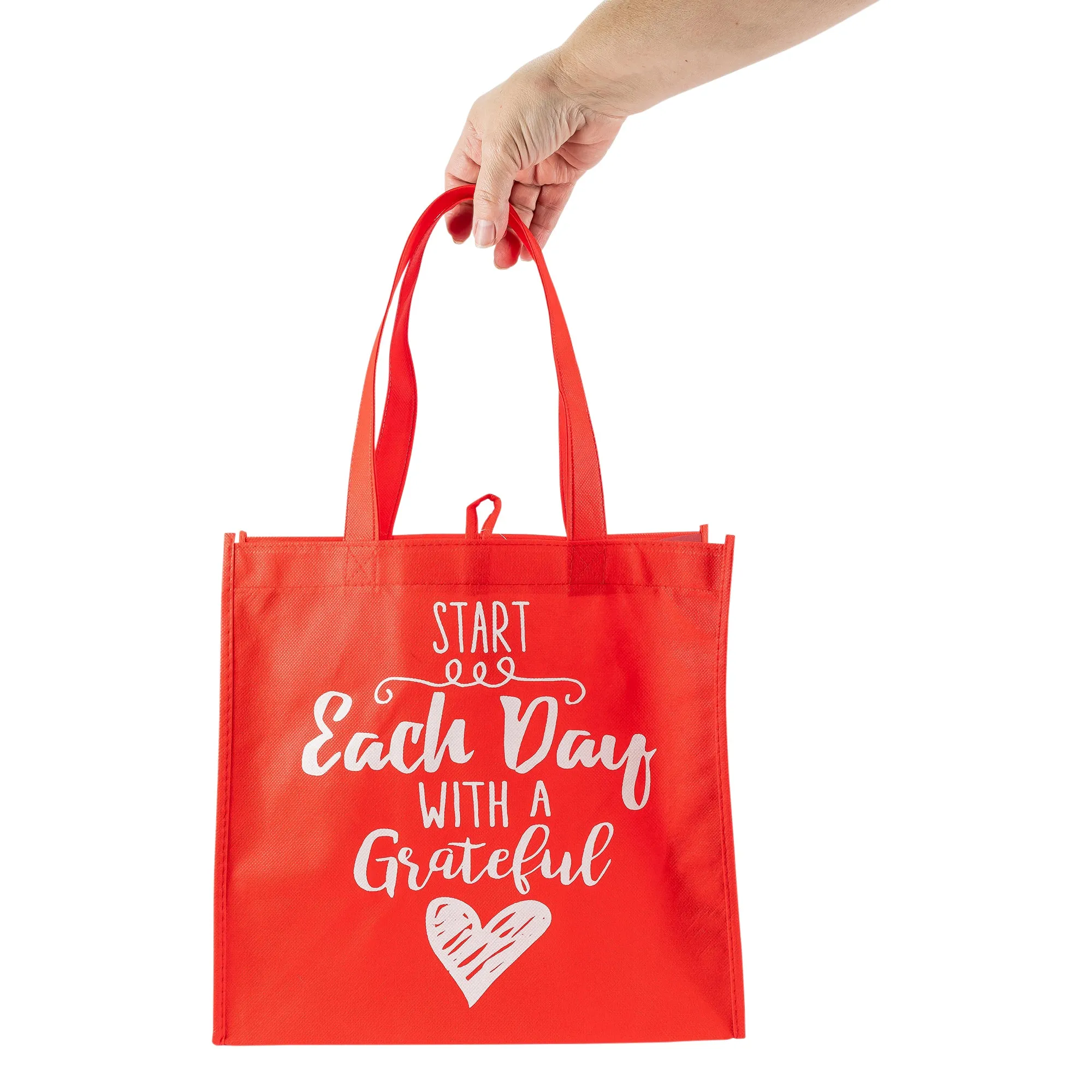 Red Eco Tote Bag - "Start Each Day With A Grateful Heart"