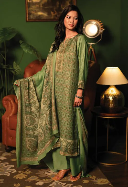 Rivaa Green Unstitched Pashmina Winter Suits Dress Material for Women