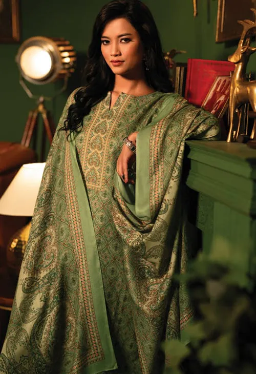 Rivaa Green Unstitched Pashmina Winter Suits Dress Material for Women