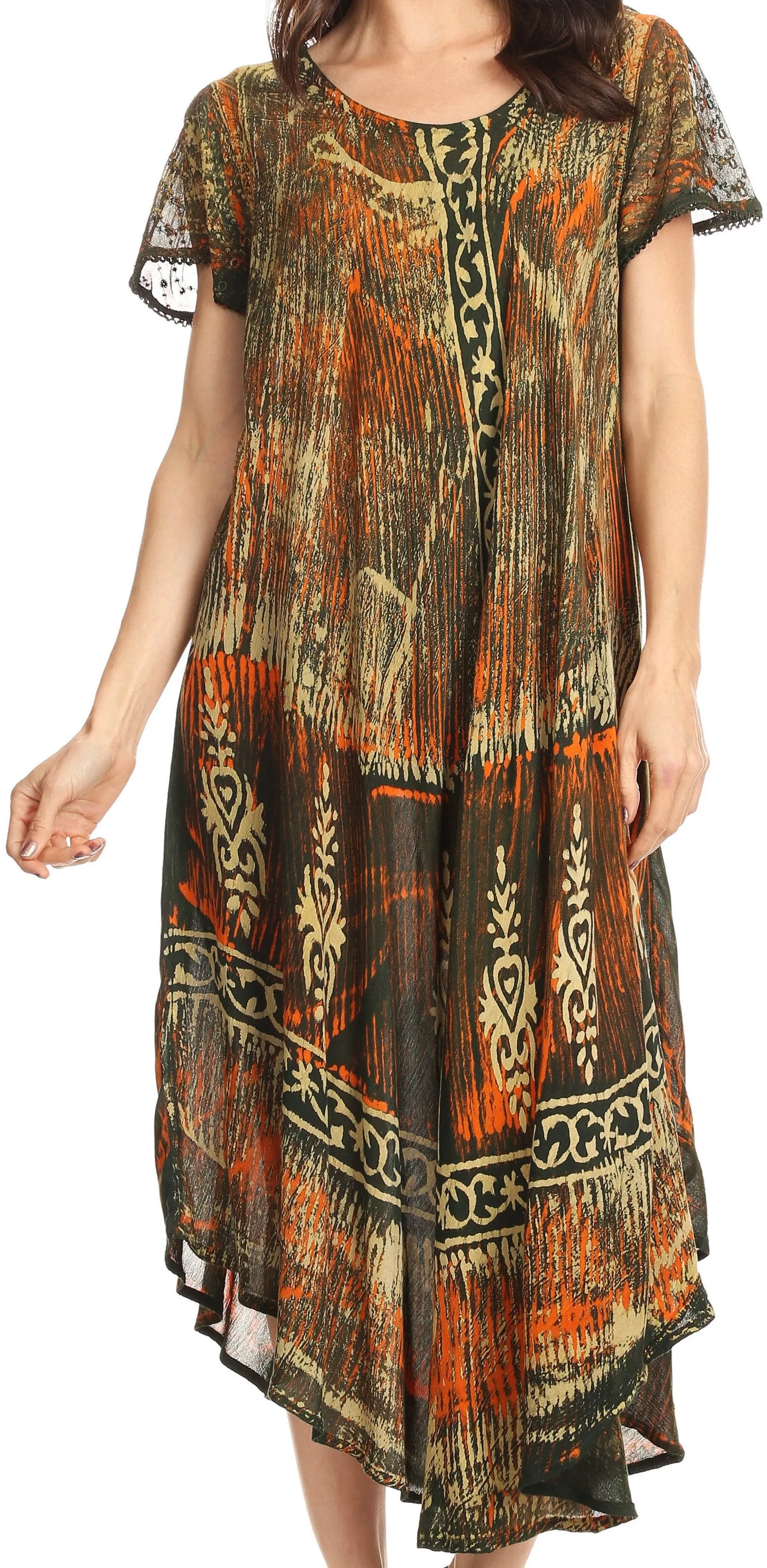 Sakkas Talia Ethnic Print Short Sleeve Long Dress/Cover Up