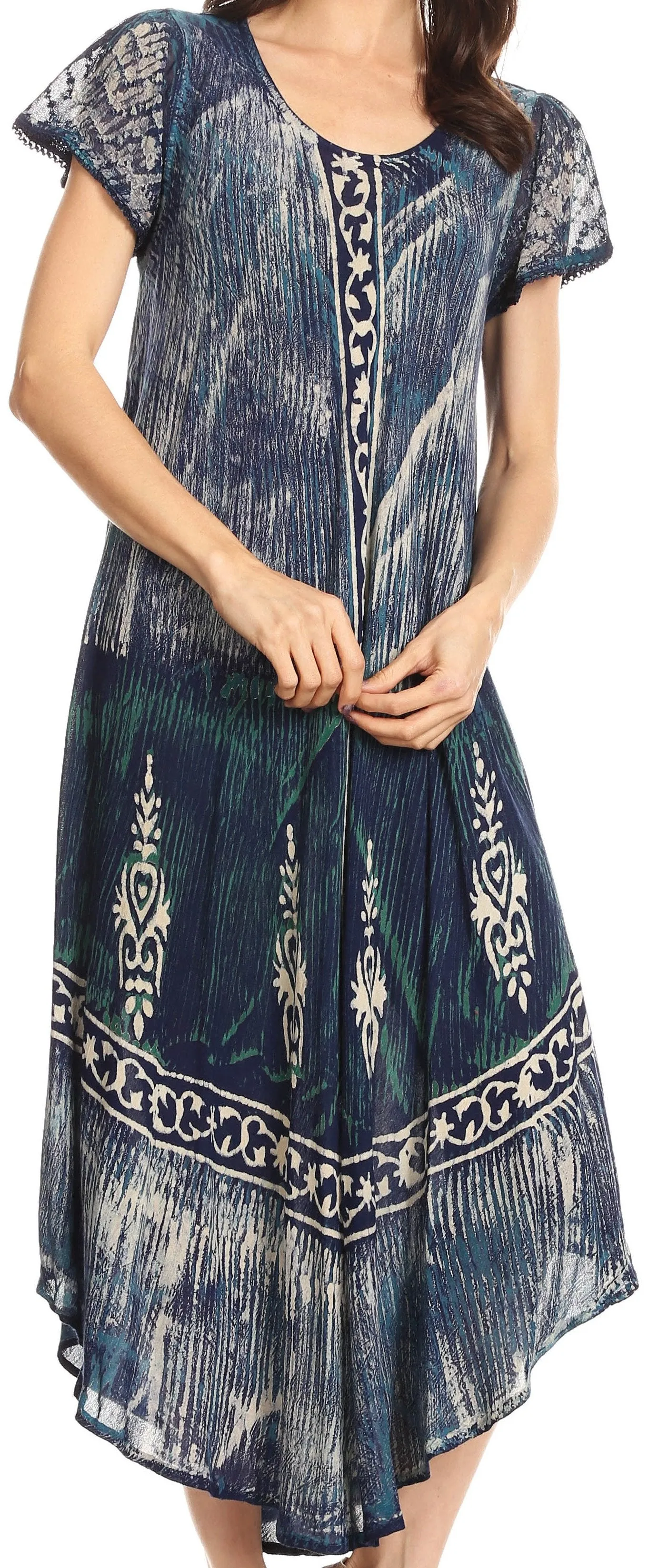 Sakkas Talia Ethnic Print Short Sleeve Long Dress/Cover Up