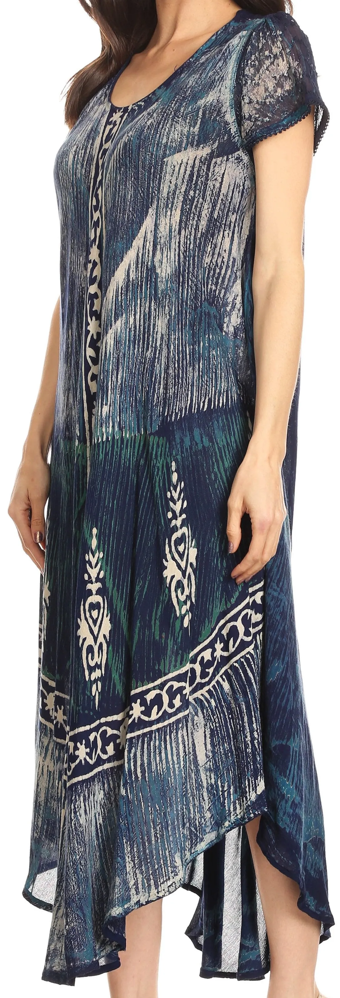 Sakkas Talia Ethnic Print Short Sleeve Long Dress/Cover Up