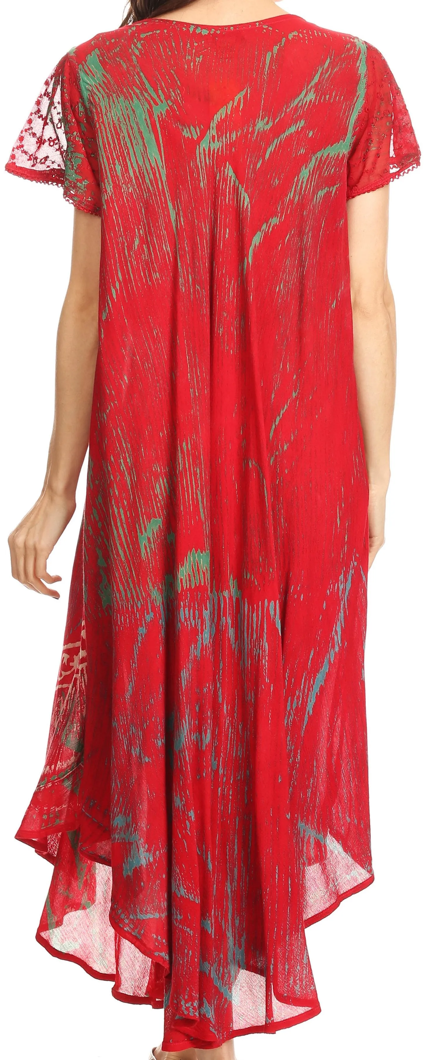 Sakkas Talia Ethnic Print Short Sleeve Long Dress/Cover Up