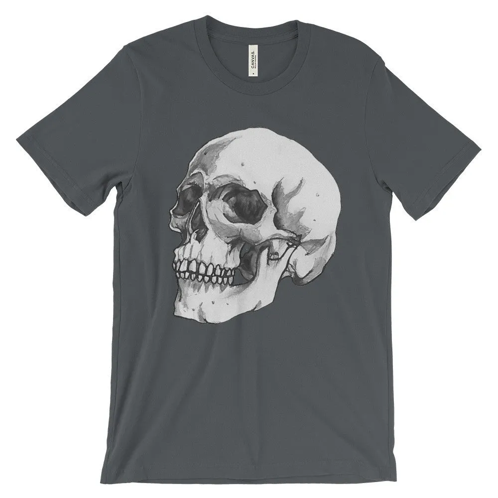 Skull 3/4 Unisex Short Sleeve T-Shirt Illustrated by Robert Bowen