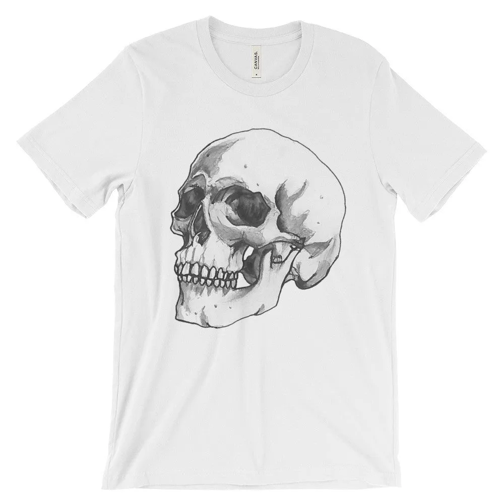 Skull 3/4 Unisex Short Sleeve T-Shirt Illustrated by Robert Bowen