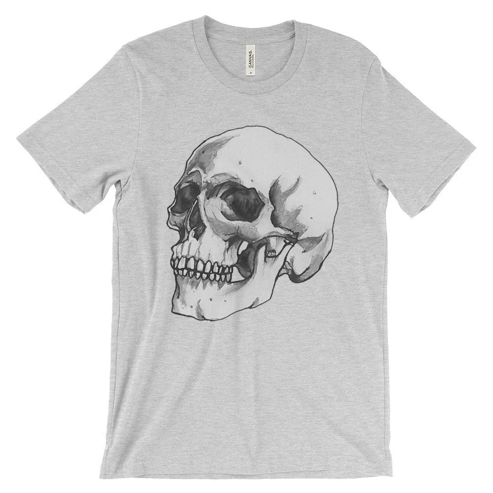 Skull 3/4 Unisex Short Sleeve T-Shirt Illustrated by Robert Bowen