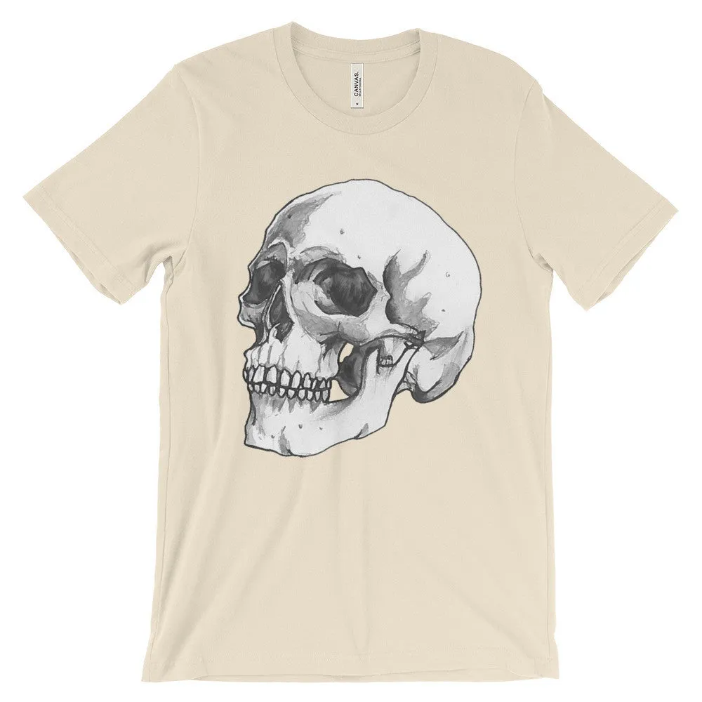 Skull 3/4 Unisex Short Sleeve T-Shirt Illustrated by Robert Bowen