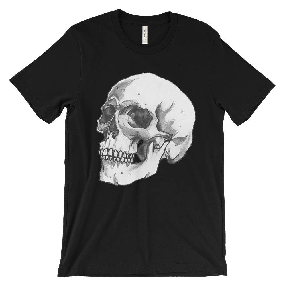 Skull 3/4 Unisex Short Sleeve T-Shirt Illustrated by Robert Bowen