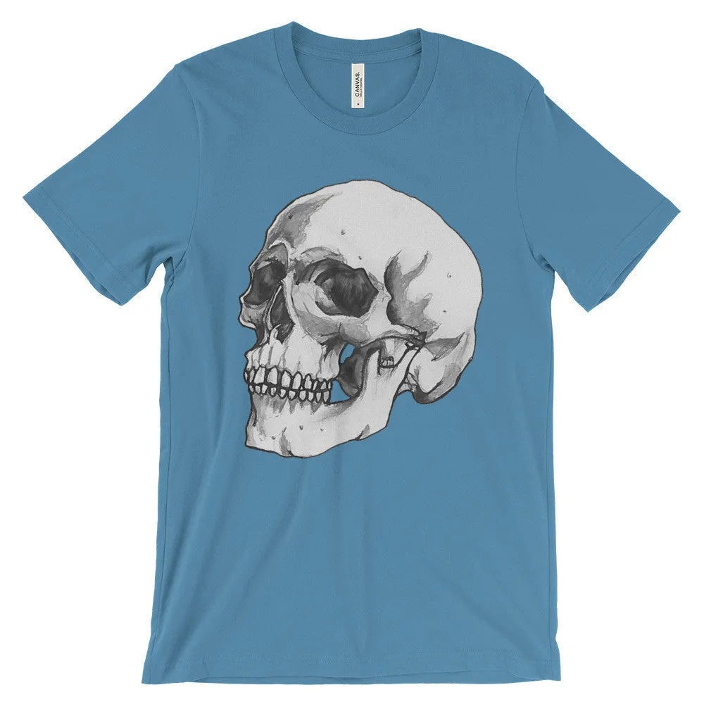 Skull 3/4 Unisex Short Sleeve T-Shirt Illustrated by Robert Bowen