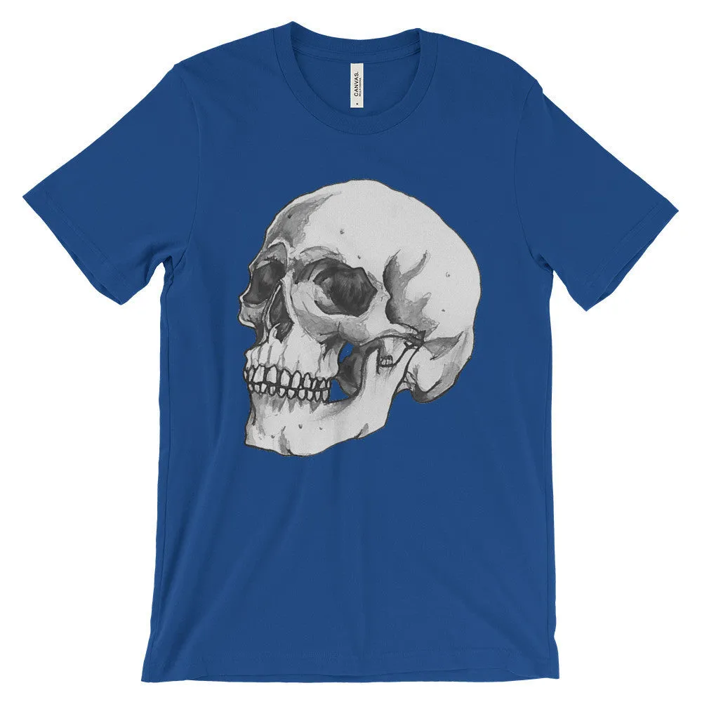 Skull 3/4 Unisex Short Sleeve T-Shirt Illustrated by Robert Bowen