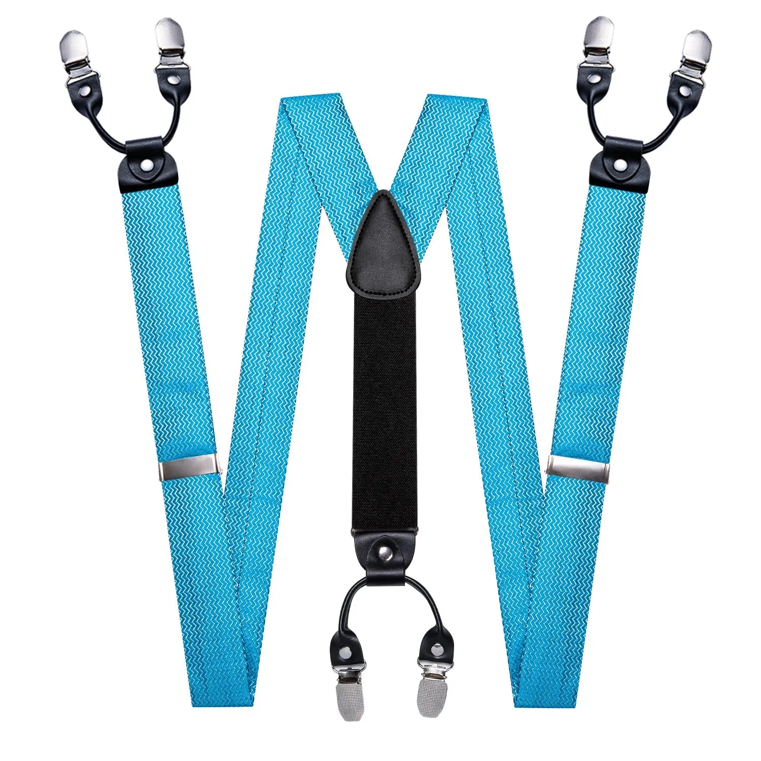 Sky Blue Novelty Y Back Brace Clip-on Men's Suspender with Bow Tie Set