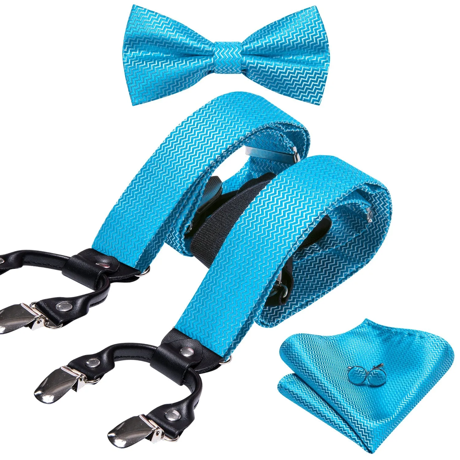 Sky Blue Novelty Y Back Brace Clip-on Men's Suspender with Bow Tie Set