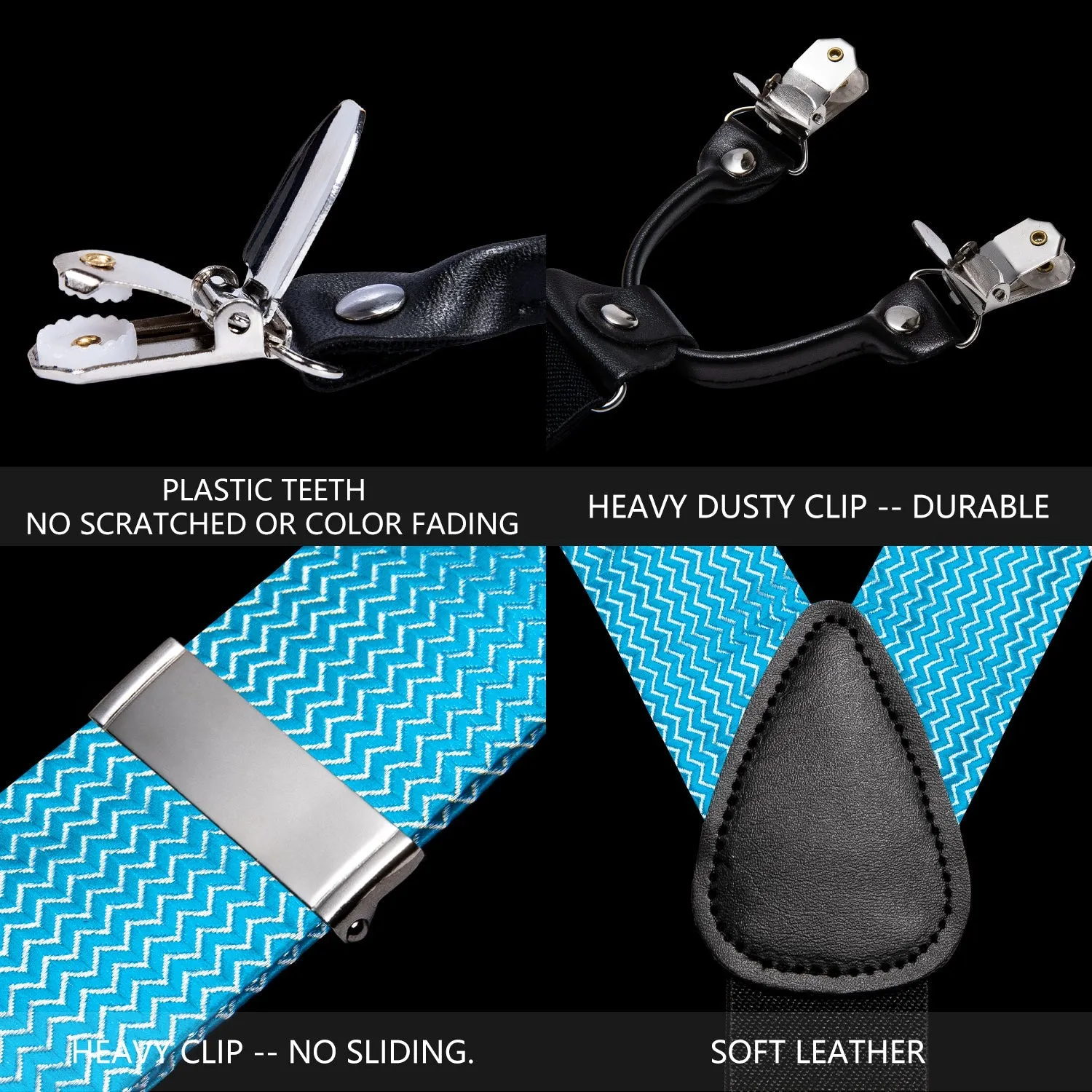 Sky Blue Novelty Y Back Brace Clip-on Men's Suspender with Bow Tie Set