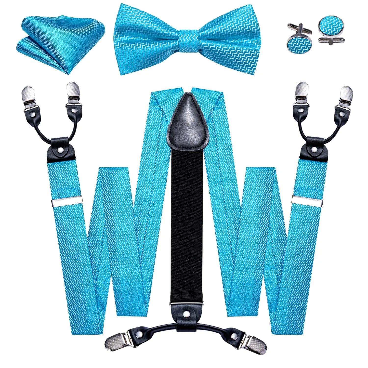 Sky Blue Novelty Y Back Brace Clip-on Men's Suspender with Bow Tie Set