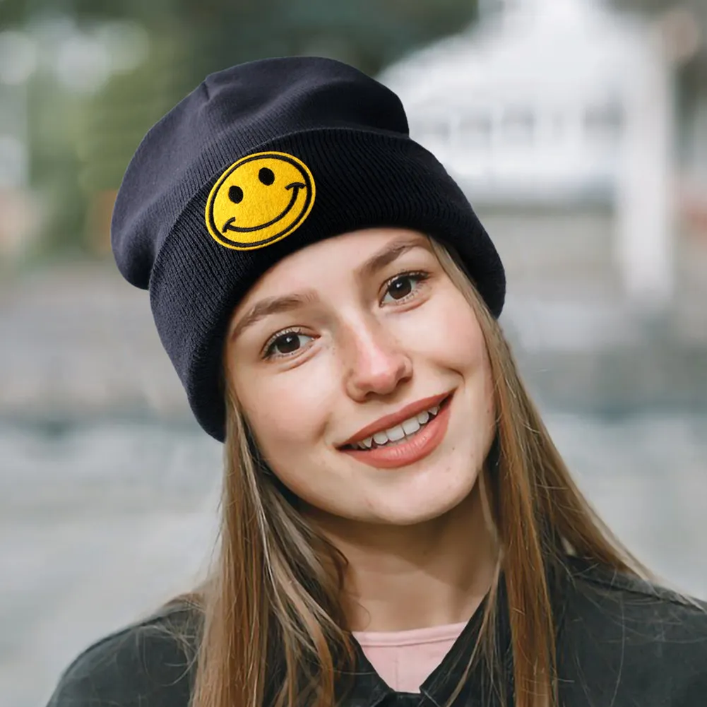 Smiley Face Cuffed Beanie Hats