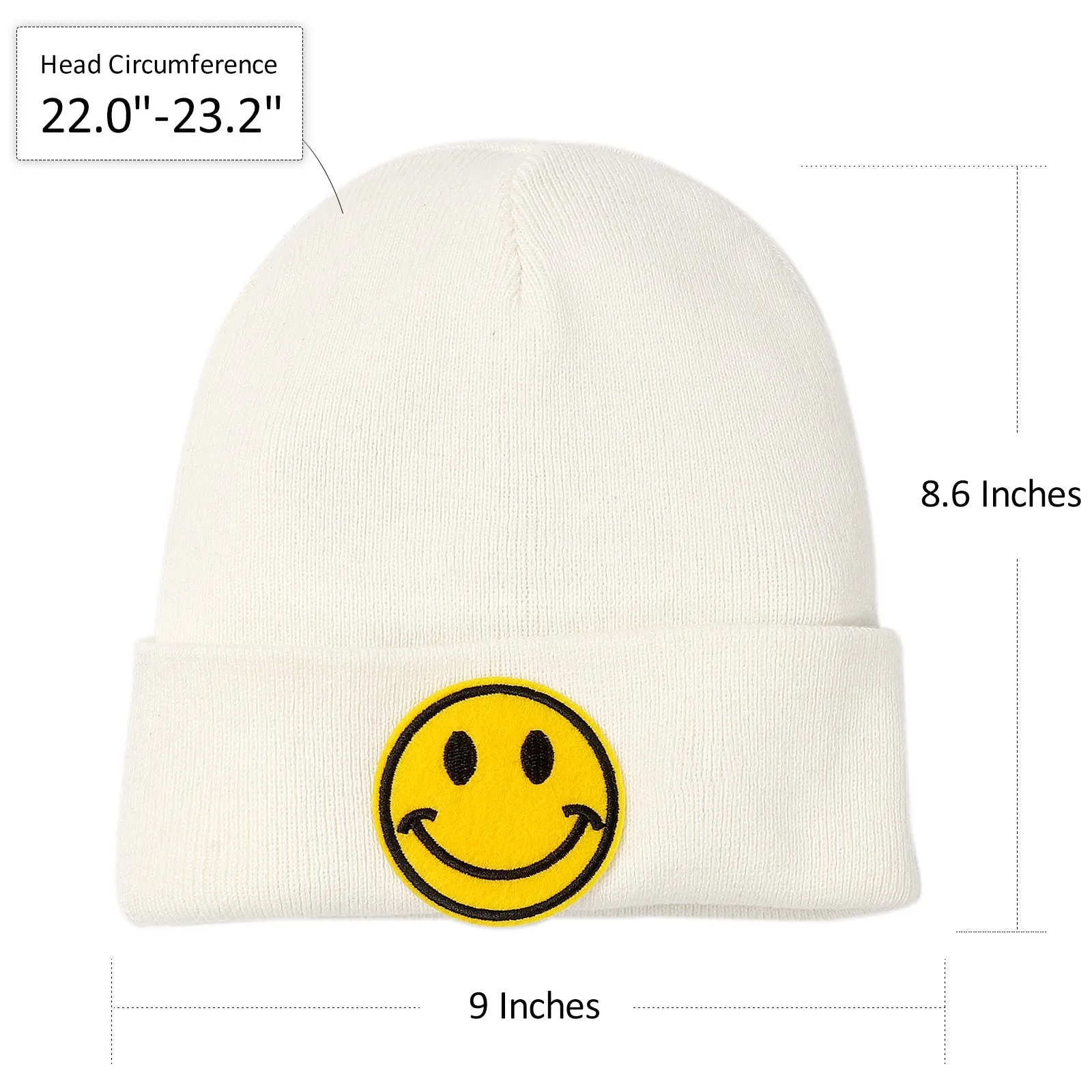 Smiley Face Cuffed Beanie Hats