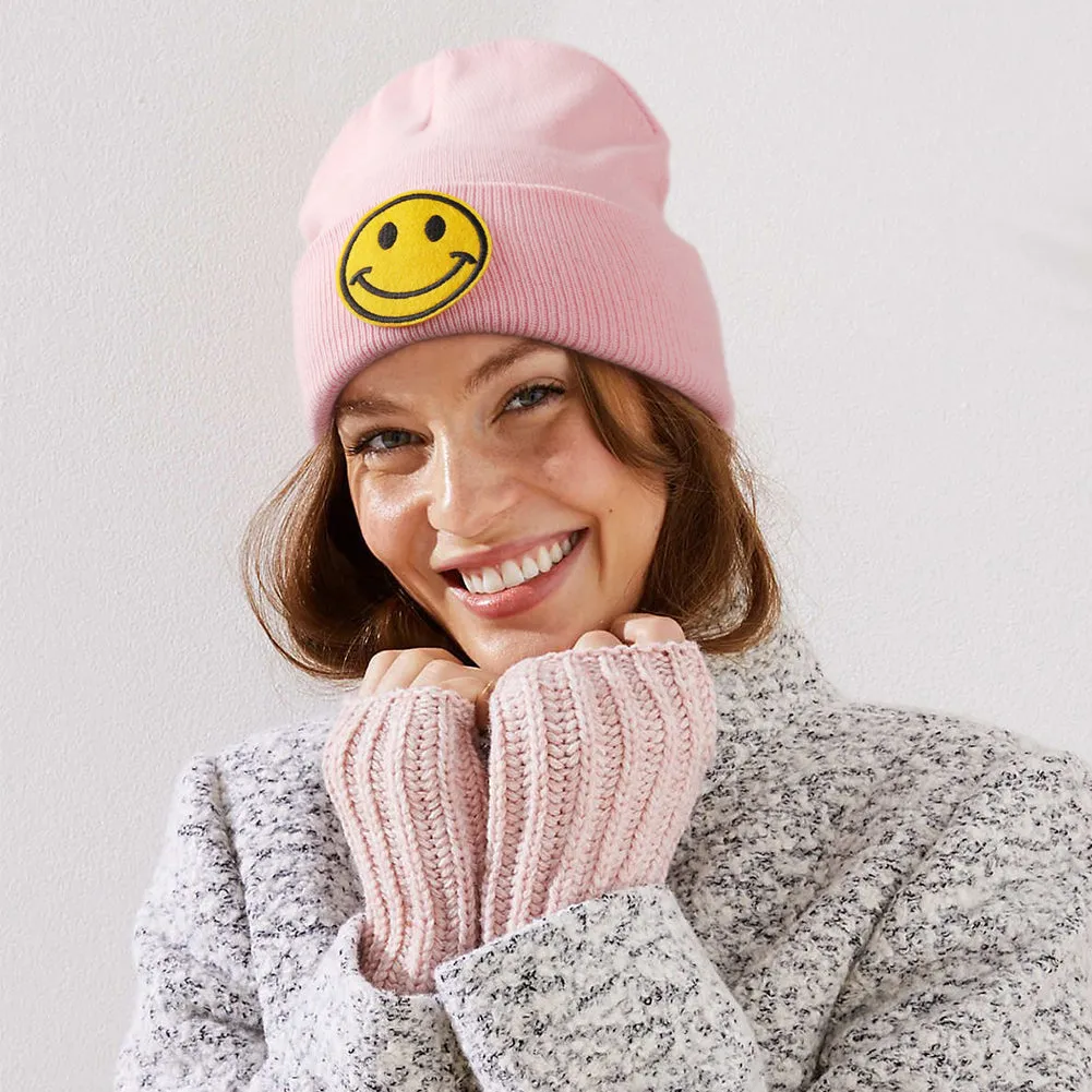 Smiley Face Cuffed Beanie Hats