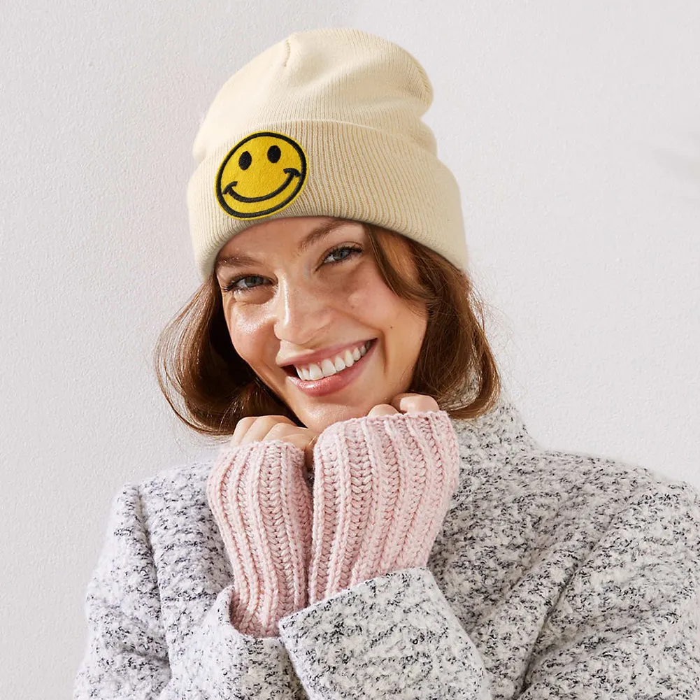 Smiley Face Cuffed Beanie Hats