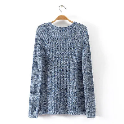 Spring Autumn Mixed Color Wool Plus Size Women's dress Comfort Knitted Pullover Sweater Fashion O-Neck Long Sleeve Jumper Top