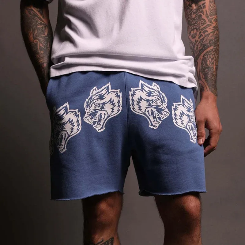 Summer new cotton casual men's five quarter pants printed Wolf head men's shorts outdoor fitness exercise pants