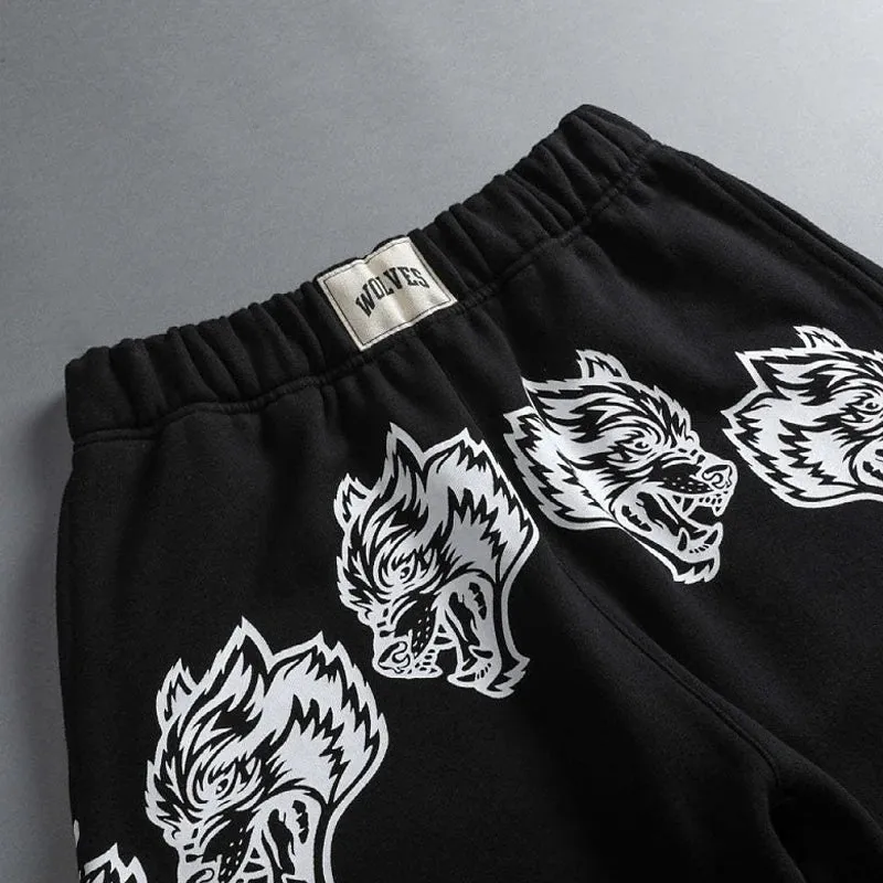 Summer new cotton casual men's five quarter pants printed Wolf head men's shorts outdoor fitness exercise pants