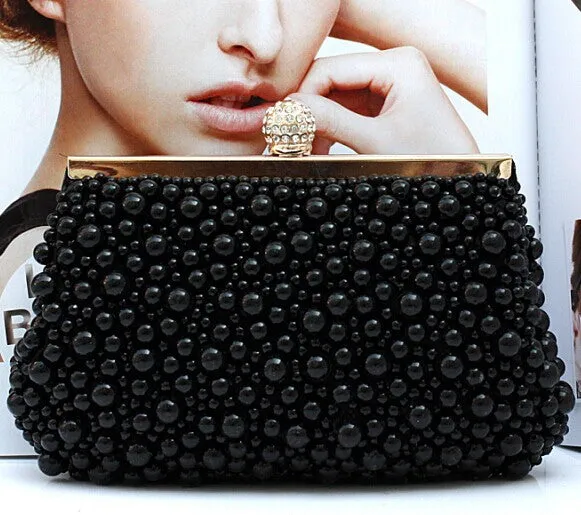 TenTop-A Free Shipping 2017 New Fashion Women's Sequin Both Side Pearl Beaded Handbag Clutch Purse Handmade Wedding Evening Bags