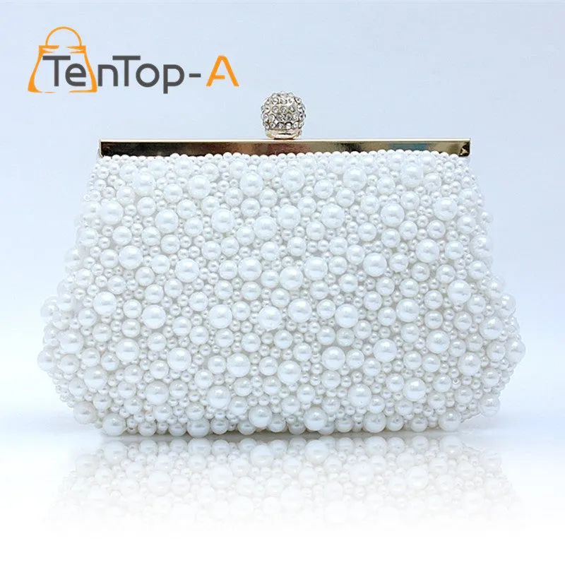 TenTop-A Free Shipping 2017 New Fashion Women's Sequin Both Side Pearl Beaded Handbag Clutch Purse Handmade Wedding Evening Bags