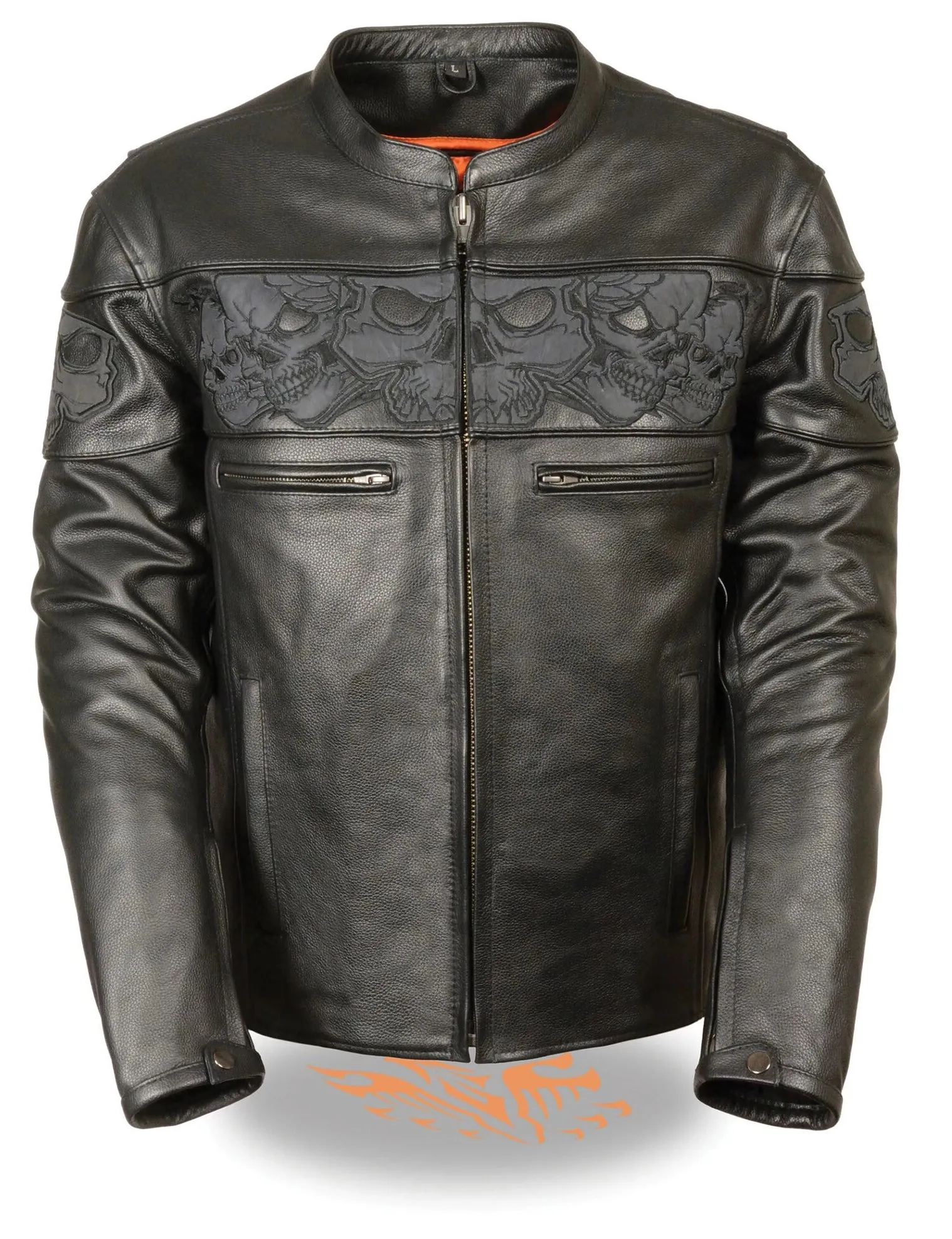 The "Apollo" Reflective Skulls Leather Motorcycle Jacket