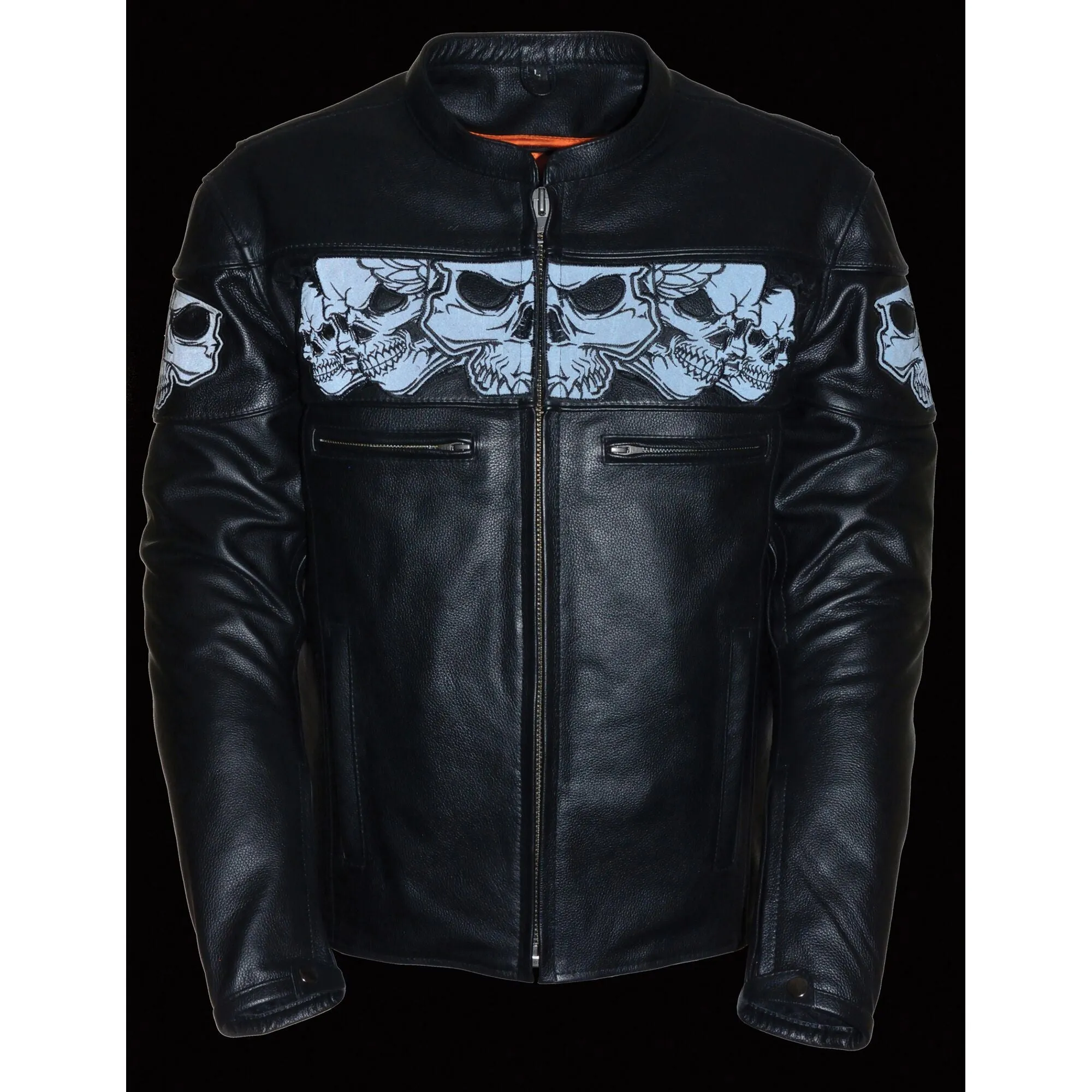 The "Apollo" Reflective Skulls Leather Motorcycle Jacket