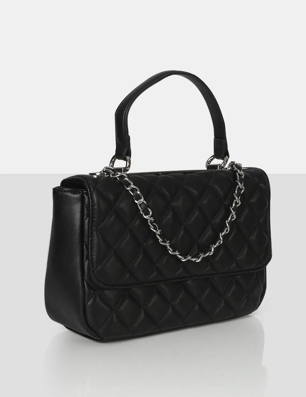 The Vienna Black Quilted Silver Detailing Crossbody Shoulder Handbag