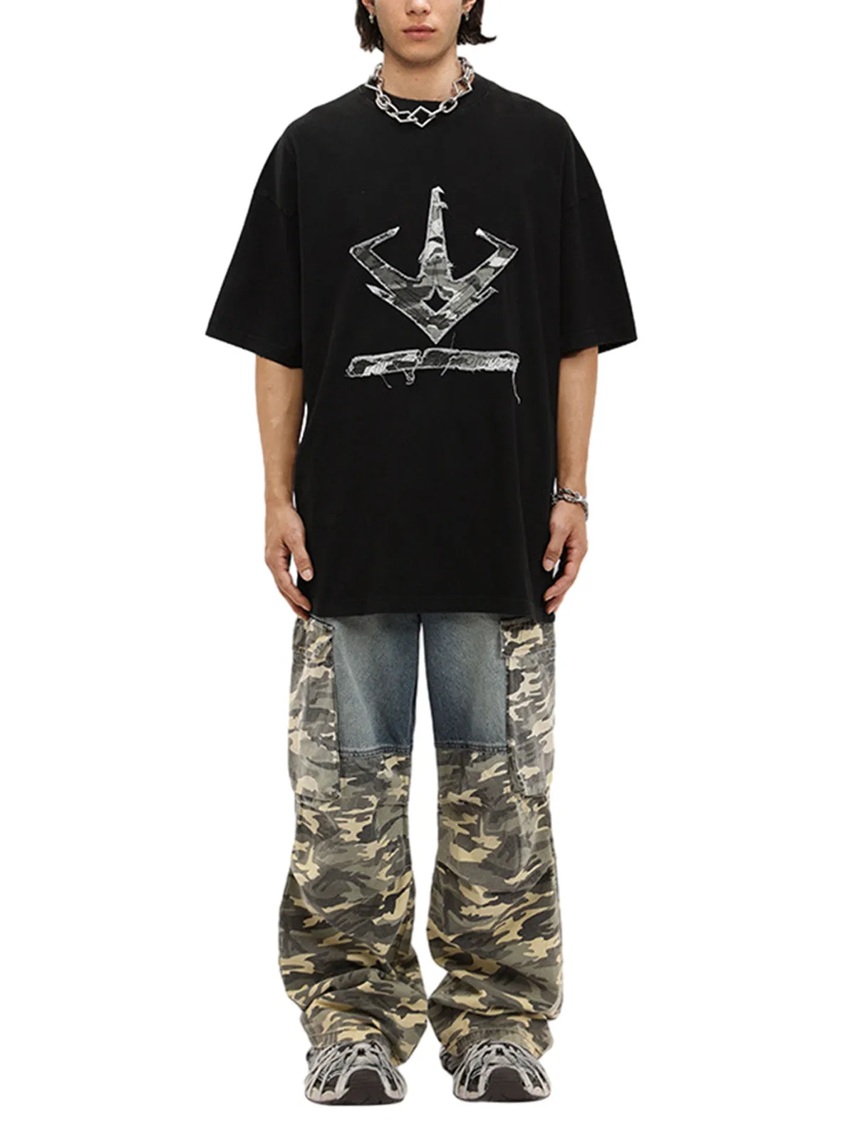 Thesupermade Drawstring Washed Camouflage Cargo Jeans