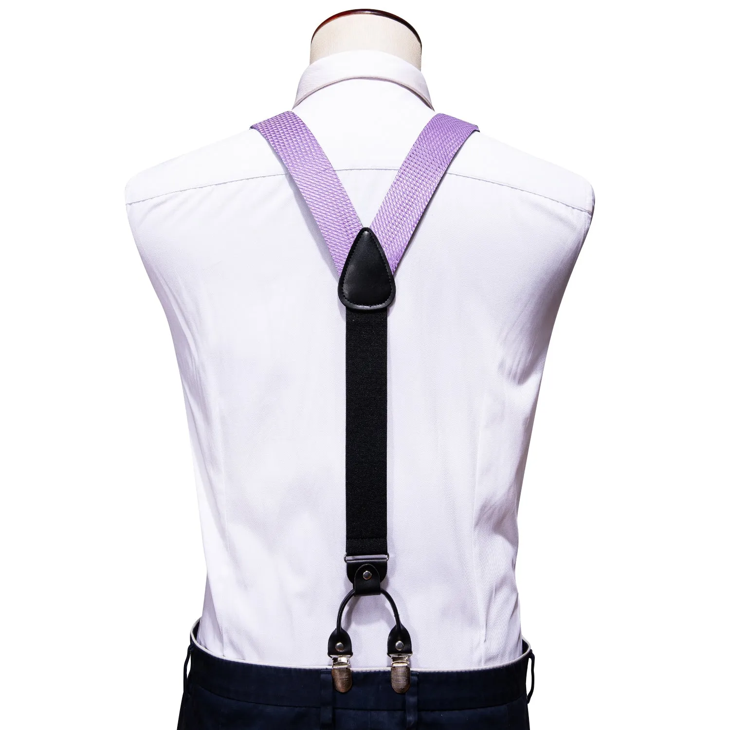 Ties2you Mens Suspender Light Purple Plaid Y Back Brace Clip-On Suspender With Bow Tie Set