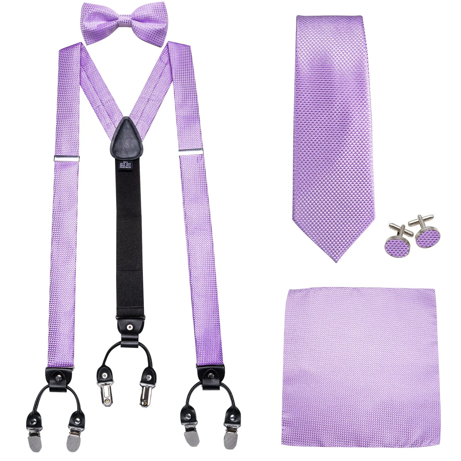 Ties2you Mens Suspender Light Purple Plaid Y Back Brace Clip-On Suspender With Bow Tie Set