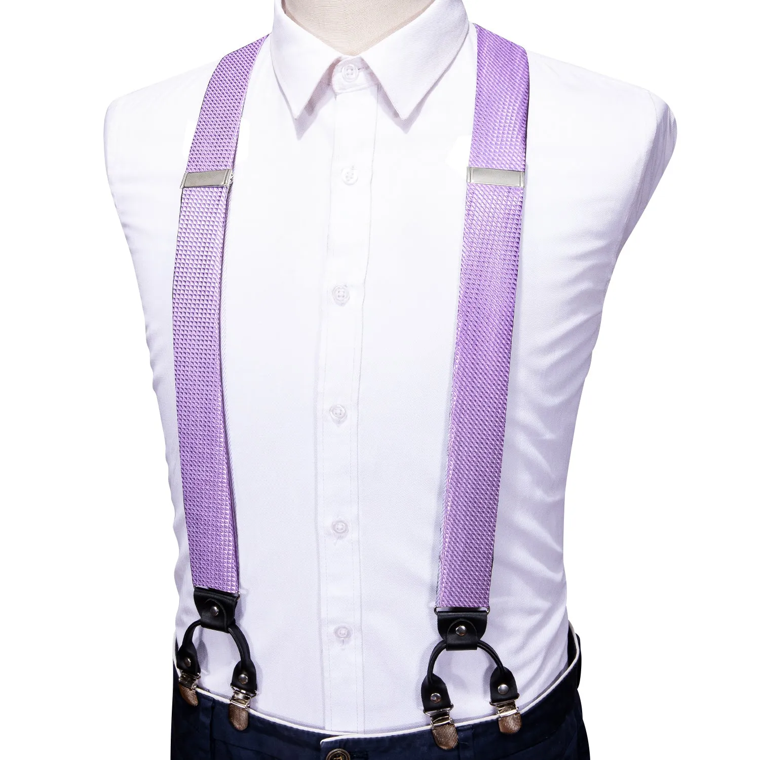 Ties2you Mens Suspender Light Purple Plaid Y Back Brace Clip-On Suspender With Bow Tie Set