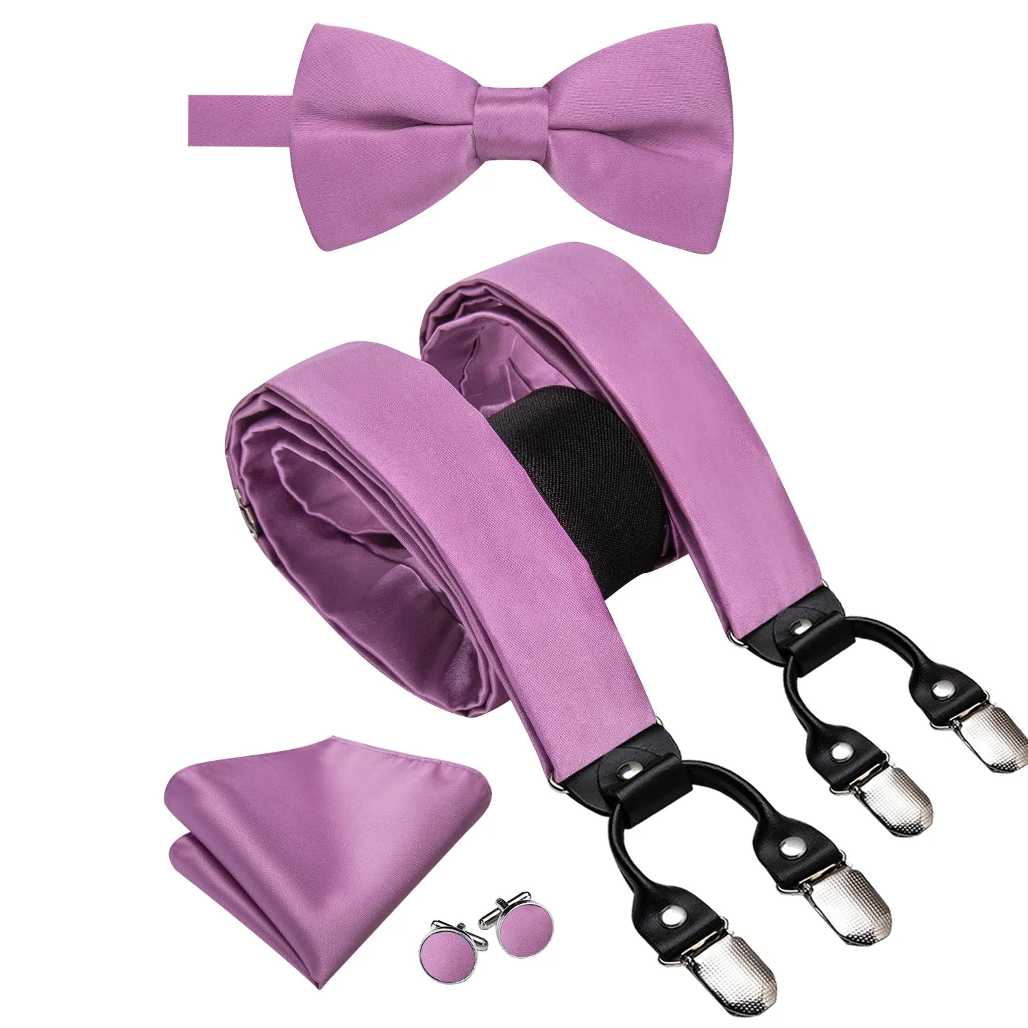 Ties2you Solid  Tie Violet Purple Y Back Brace Clip-On Men's Suspender With Bow Tie Set