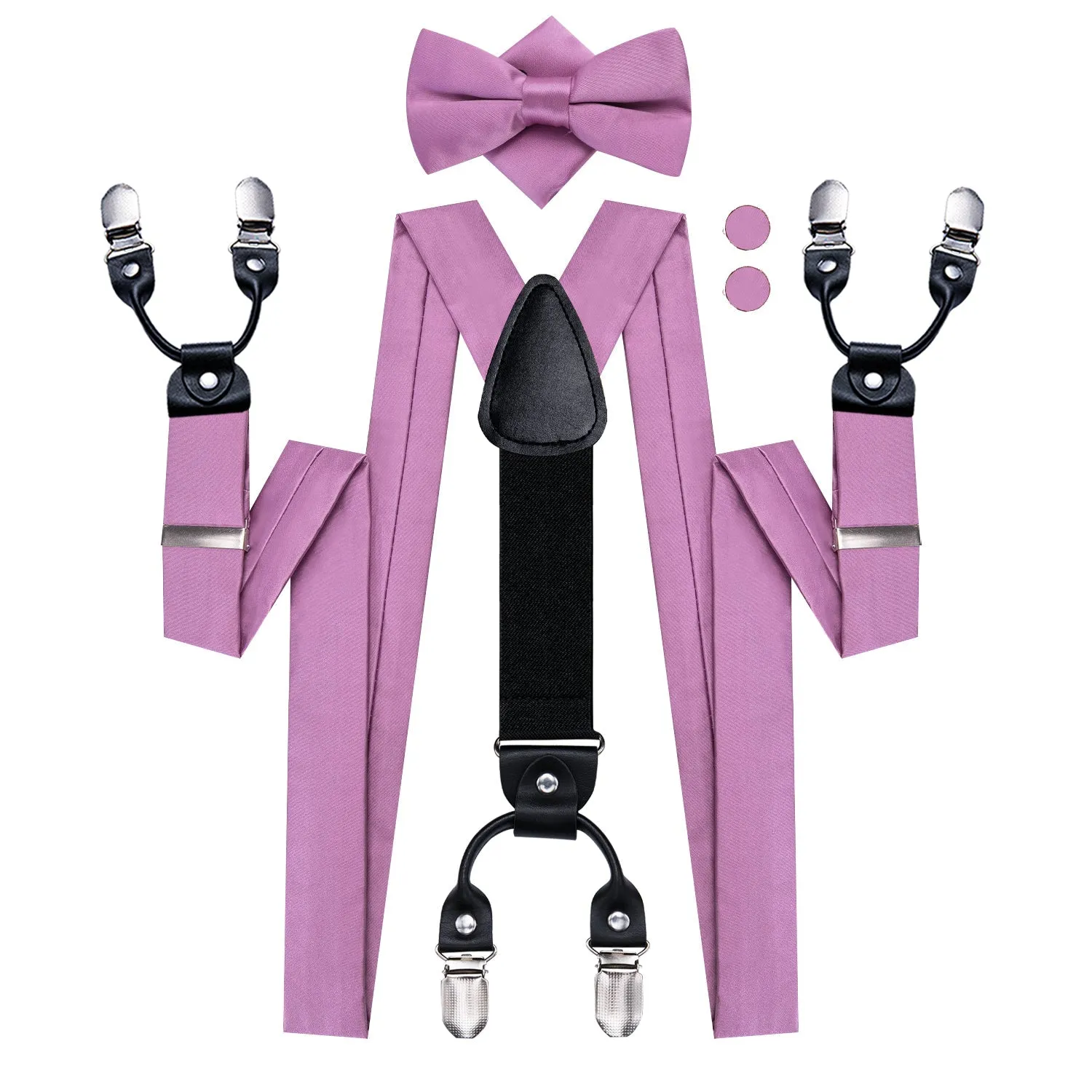 Ties2you Solid  Tie Violet Purple Y Back Brace Clip-On Men's Suspender With Bow Tie Set