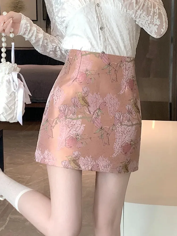 Uniwim Women Sweet Floral Embroidery Skirts Cute High Waist Skirts Casual Summer Women Package Hip Bodycon Mini A-line Skirts