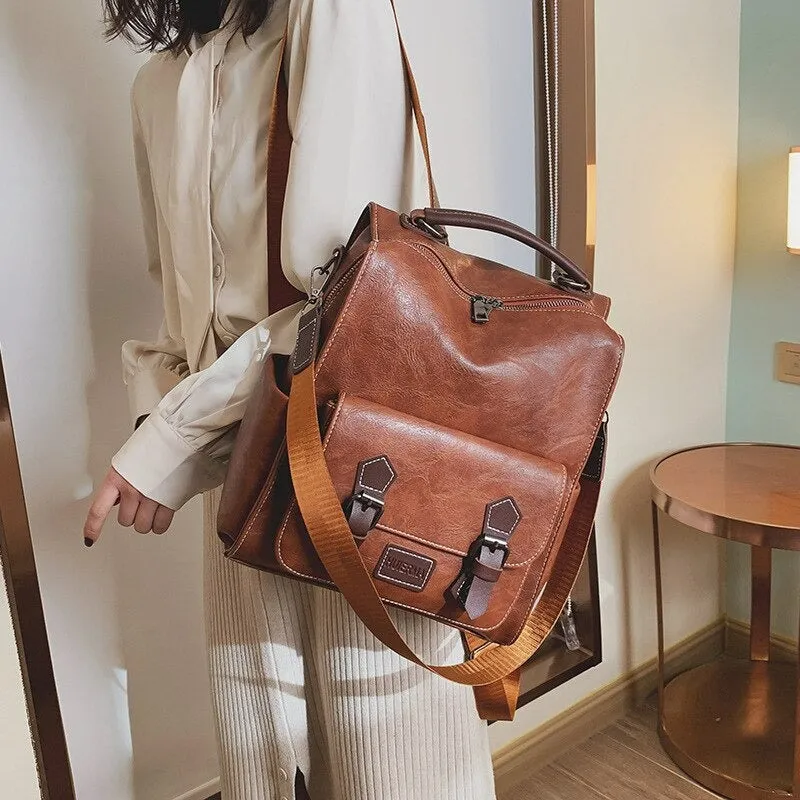 Vintage PU Leather Retro Backpack