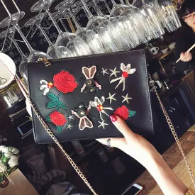 Women Envelope Bag Pu leather Handbag Fashion Flower Embroidered shoulder bags Ladies Crossbody Messenger Bag Day Clutch Purses