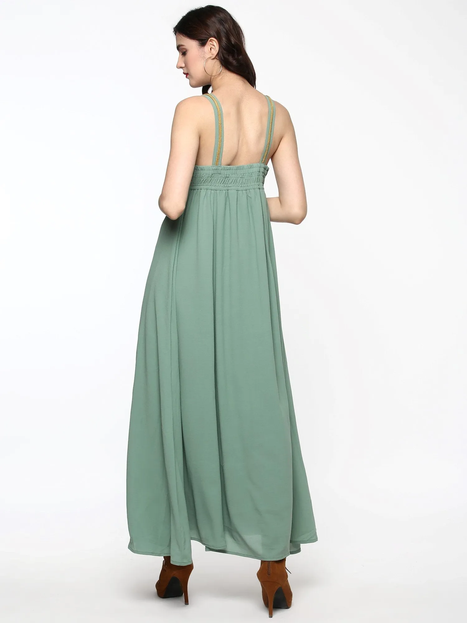 Women Green Shoulder Strap Maxi